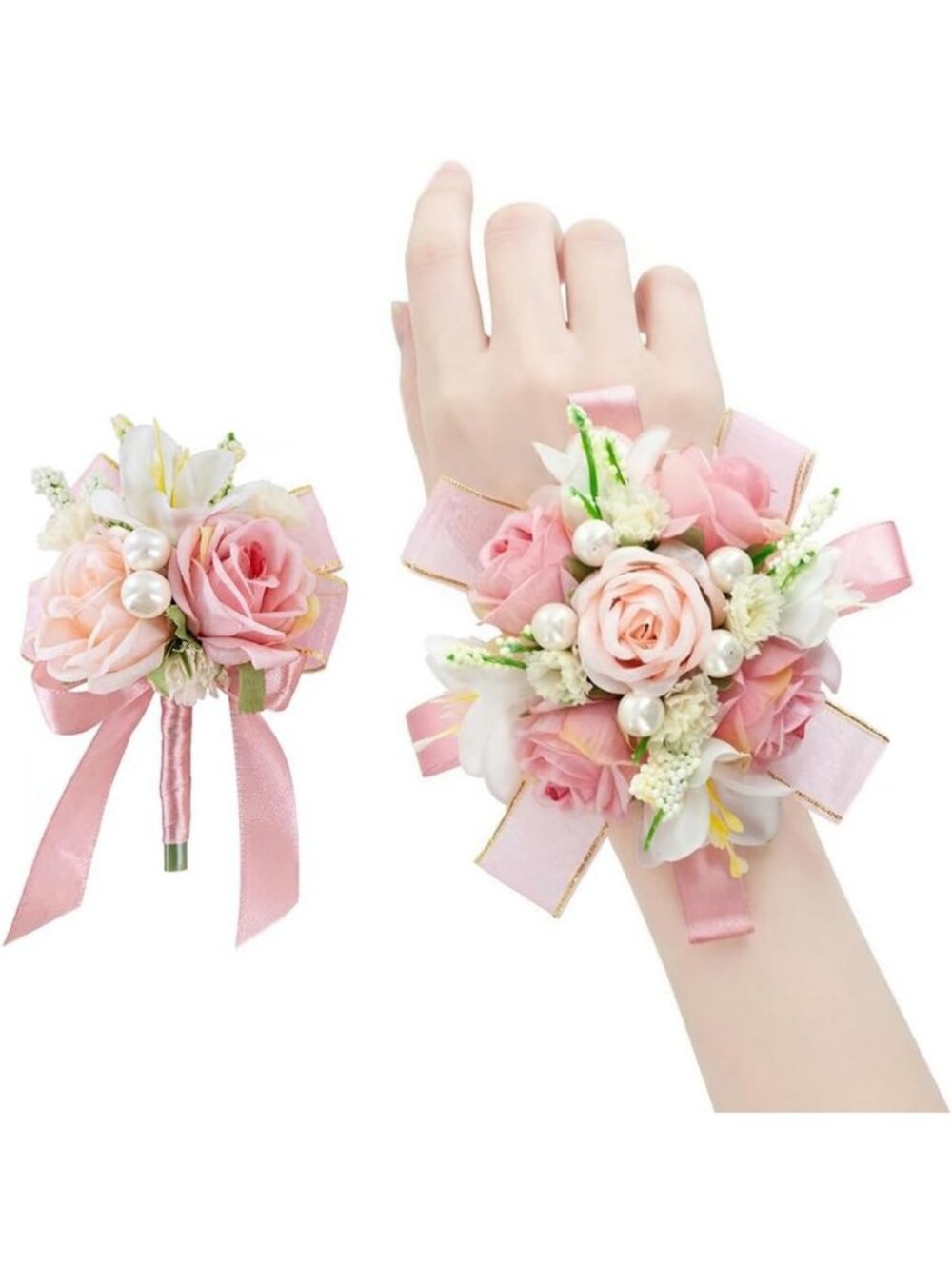 Blush Pink Rose Corsage & Boutonniere Set | Prom & Wedding Floral Accessories
